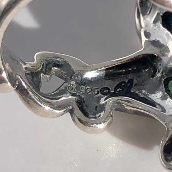 [vintage] Ornate .925 Sterling Silver Peridot, Prehnite & Malachite Ring Size 8 - Picture 9 of 16
